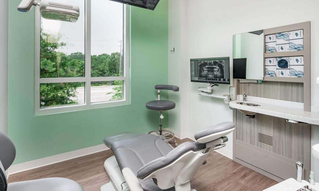 Dental chair facing the window